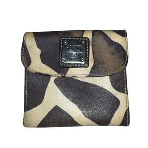 Dooney & Bourke Cream Brown Giraffe Print Leather Bifold Wallet